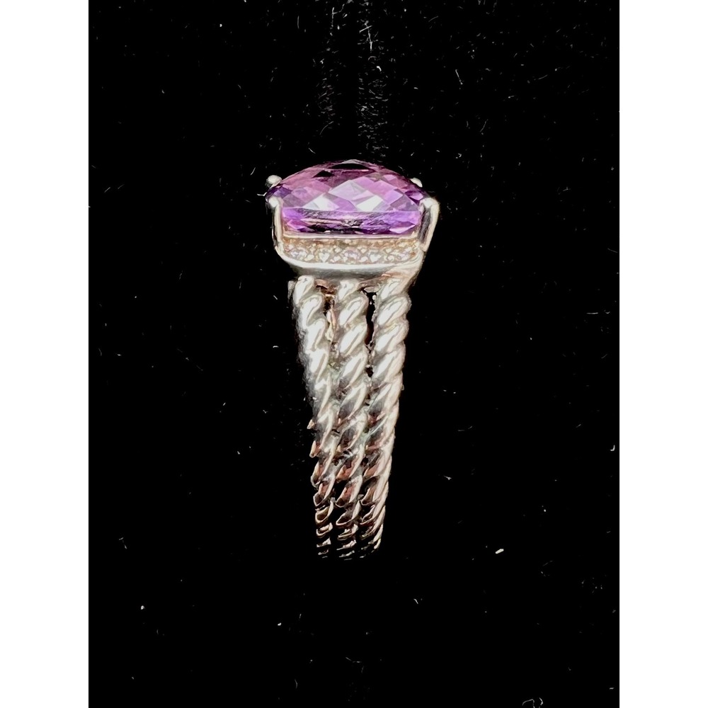 David Yurman Sterling Silver Petite Wheaton Amethyst & Pave Diamond Ring Sz 7 - Picture 6 of 9